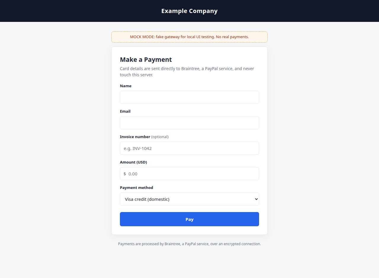 The payment page, running against the mock gateway