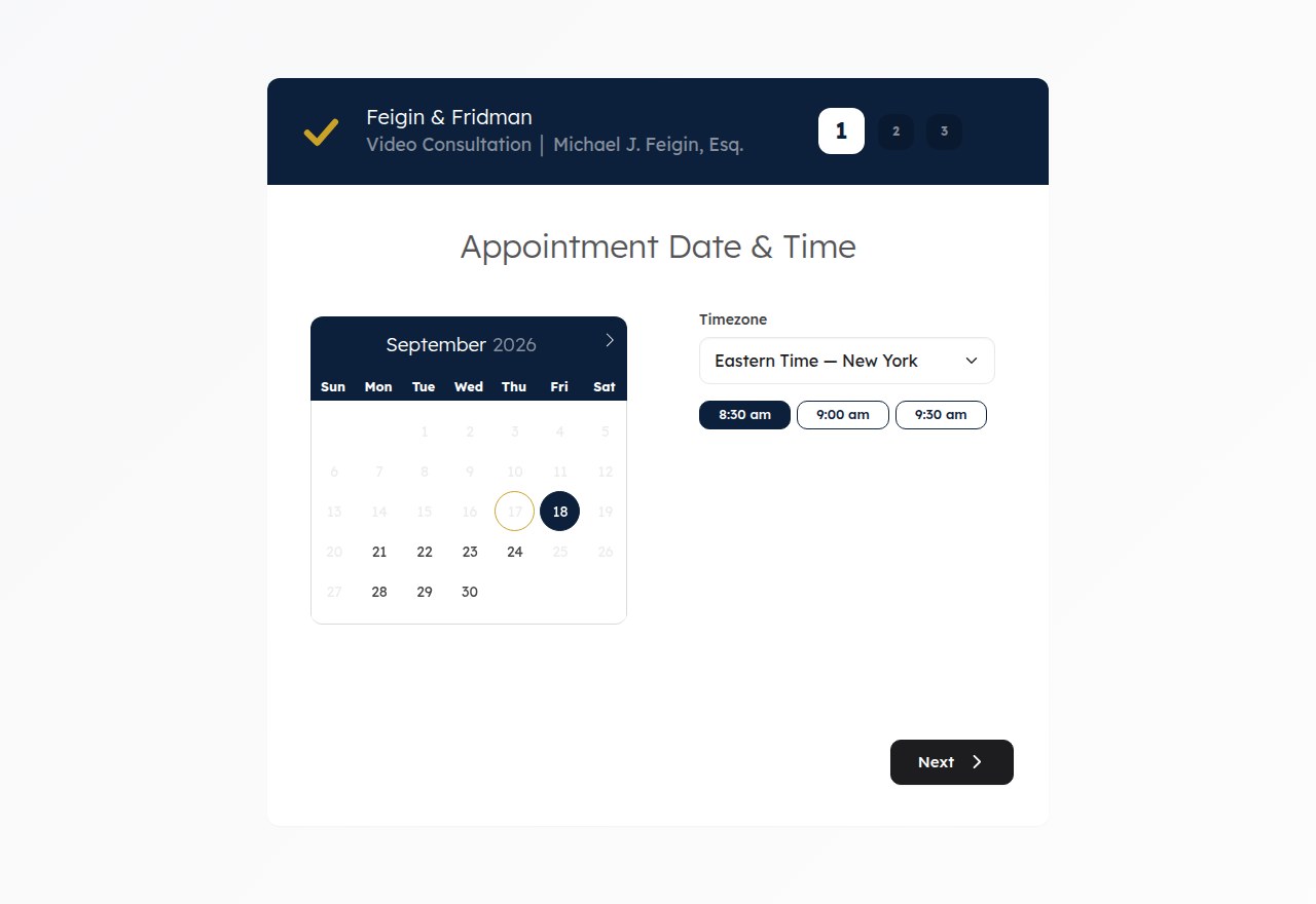 The booking page: pick a day, pick a time