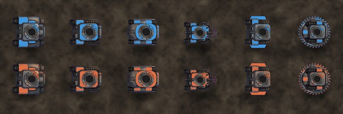 Blue and orange hulls on the winery floor