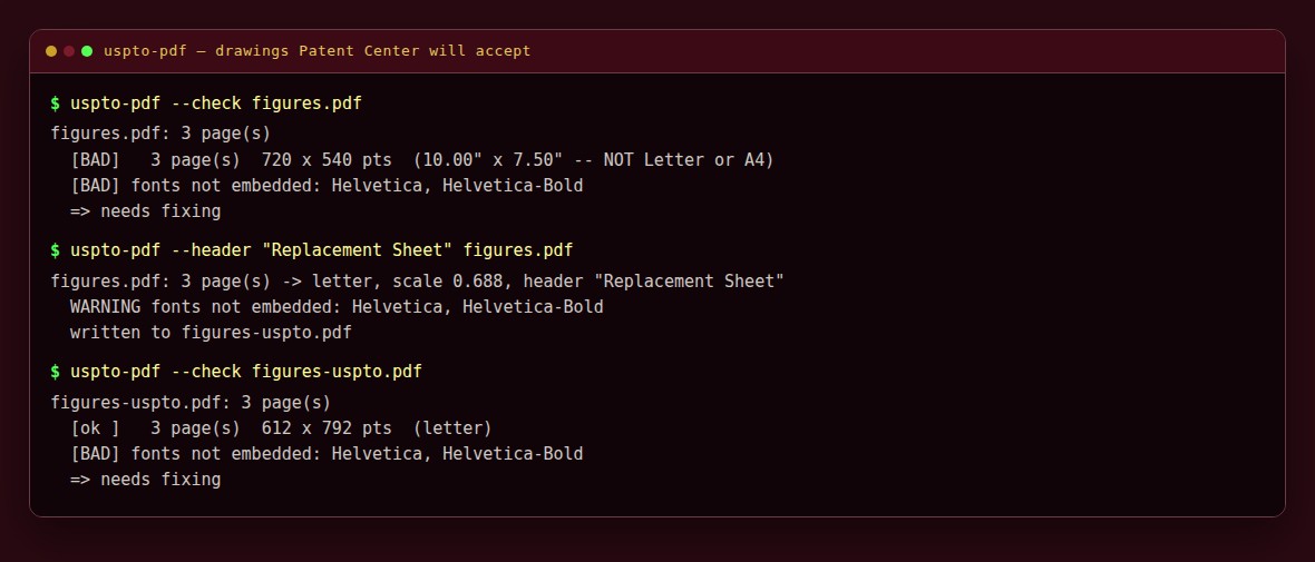uspto-pdf checking and fixing a slide-sized drawing PDF